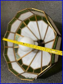 Vtg Lead Green Stained Milk Glass Pool Table Hanging Ceiling Light Fixture Lamp