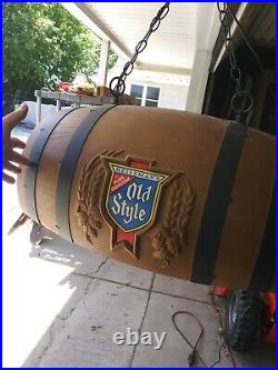 Vtg Old Style Beer Sign Game Room Bar Pub Light Pool Table Faux Wood Barrel L@@k